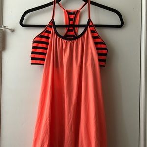 Lululemon Orange and navy blue Tank top bra combo